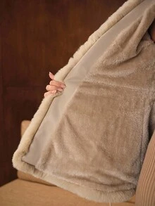 MOTF PREMIUM ABRIGO CON CINTURÓN, CUELLO DE PIEL SINTÉTICA Y CONTRASTE DE PIEL SINTÉTICA - Albaricoque - Ver 8