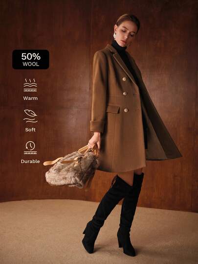 MOTF PREMIUM ABRIGO DE LANA ELEGANTE DE MEZCLA PARA MUJER, DE LONGITUD MEDIA, OTOÑO/INVIERNO