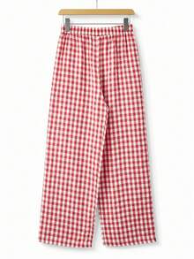 Rusticease 女式休闲日常格子阔腿裤 - 紅白色 - 查看 5