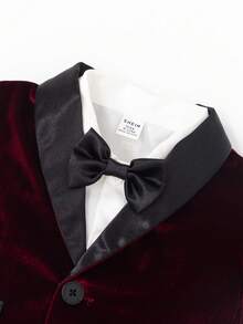 SHEIN 男婴三件套正式服装 - 长袖外套+长裤+领结，时尚奢华套装，适合生日派对、宴会、演出、婚礼、洗礼、万圣节、圣诞节、周岁生日及其他正式场合，婴幼儿婚礼绅士装/婚礼、婚礼宾客、花童、男童伴郎、宝宝家庭亲子装 - 彩色 - 查看 4