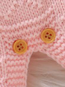 SHEIN 新生女婴粉色毛衣连体衣，吊带款式，绣花袜子设计，时尚优雅的连体衣 - 粉色 - 查看 6