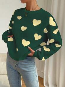 EMERY ROSE Women's Casual Heart Pattern Pullover Sweater - Multicolor - View 6