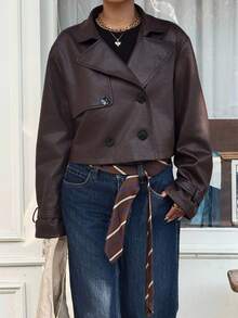 Muchica Dark Brown Suede Women's Long Sleeve Jacket In Fall/Winter - Coffee Brown - View 5