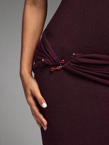 Hauture Dark Romantic Halter High Neck Backless Maxi Dress With Ruched Stone Ornament - Perfect For Sexy Party Nights