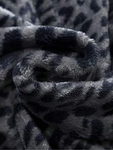 ROMWE MEN Street Life Unisex Leopard Print & English Text Graphic Patchwork Thermal Lined Long Sleeve Jacket, Autumn/Winter - Black - View 8