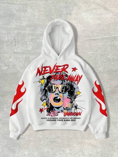 Street Life Men's Casual Slogan Graphic Print Hoodie Sweatshirt, Autumn/Winter