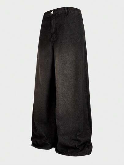 EASEVO 大码男士休闲水洗阔腿牛仔裤，垃圾摇滚风