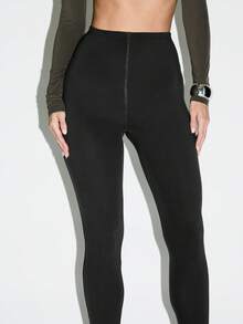 KIZN High Waisted Leggings With Front Zipper Detail For Casual And Evening Wear
