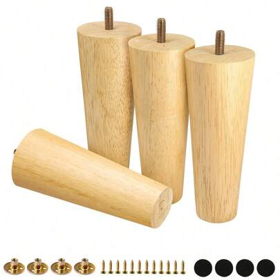 Bộ 4 chân gỗ cao su, chân gỗ thẳng thon, chân thay thế cho đồ nội thất, thích hợp cho tủ, ghế sofa, bàn trang điểm, ghế, ghế đôn, bàn.