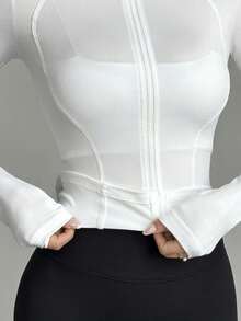 DAZY Women's Solid Color Sports Running Yoga Fitted Raglan Sleeve Jacket - White - View 7