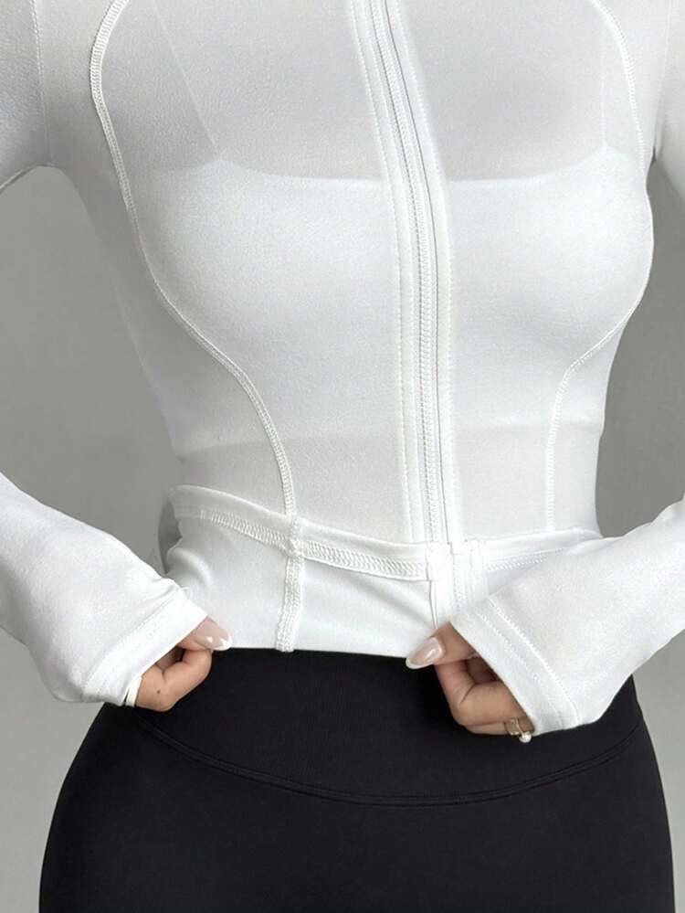 Women's Solid Color Sports Running Yoga Fitted Raglan Sleeve Jacket