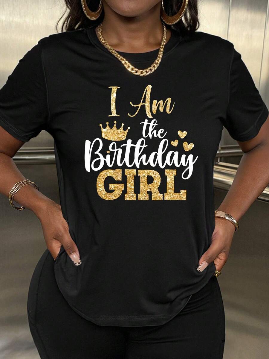 INAWLY Áo thun nữ cổ tròn tay ngắn in khẩu hiệu, áo thun họa tiết mùa hè - màu đen - Xem 1