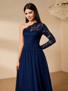 少女吊带蕾丝拼接腰身优雅圣诞派对连衣裙 - 藍色 - 查看 7