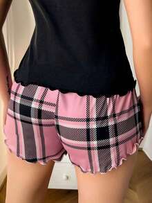 Eraneu Plaid Print Bow Decorated Pajama Sleep Shorts - Multicolor - View 2