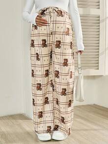 SHEIN 卡通印花休闲宽松舒适百搭孕妇裤 - 棕色 - 查看 5