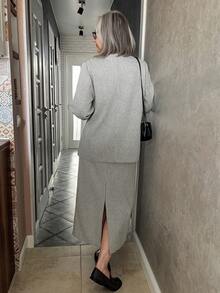 Livesso Conjunto de 2 piezas de chaqueta y falda de mezcla de lana de espiga para mujer