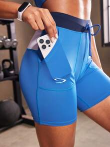 Powerista Women's Letter Print Contrast Color Drawstring Waist Sports Shorts