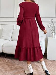 SHEIN Maternity Casual Solid Color Nursing Dress, Autumn Fall - Burgundy - View 2
