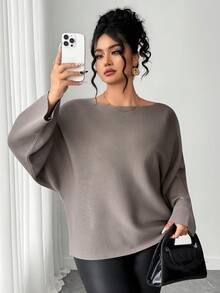 Dazy Plus Maglione casual oversize da donna con scollo a barca, tinta unita, adatto per autunno/inverno