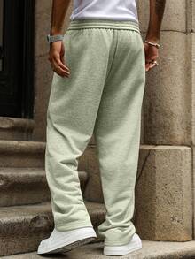 Manfinity Hypemode Plus Size Men's Solid Color Drawstring Waist Pockets Wide Leg Loose Casual Sweatpants - Apricot - View 2