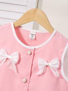 SHEIN Bộ trang phục 2 món cho bé gái tuổi teen Áo vest đen có trang trí nơ trắng, kết hợp với quần âu trắng, trang nhã thường ngày - Hồng - Xem 9