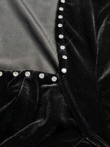 Viva Relle 大码女式天鹅绒仿珍珠心形领长袖秋冬派对连衣裙 - 黑色 - 查看 7