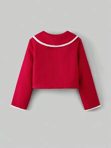 Maija Kids Tween Girl Contrast Color Peter Pan Collar Jacket & Skirt Casual Outfit - Red - View 3