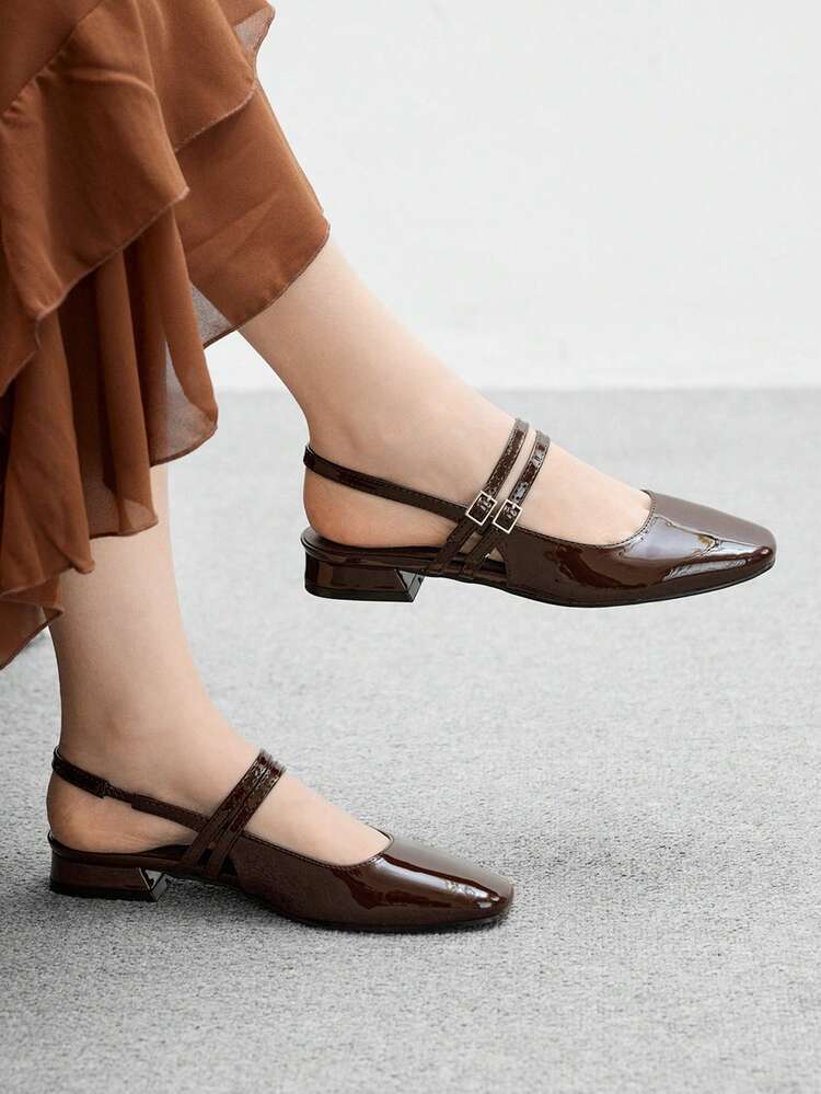 CUCCOO BIZCHIC Women's Square Toe Flat Mary Jane Shoes, Simple Coffee Color, Casual Commute, Date, Party, Holiday For Christmas Spring Shoes