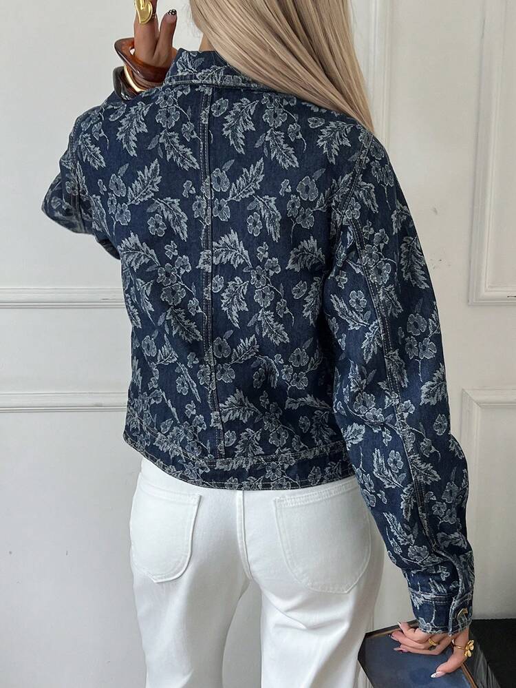 Women's Casual Floral Denim Jacket, Autumn