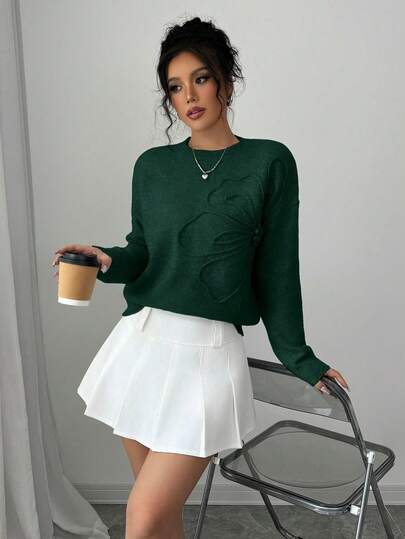 Elenzga Pulover cu imprimeu floral și guler rotund pentru femei, culoare solidă