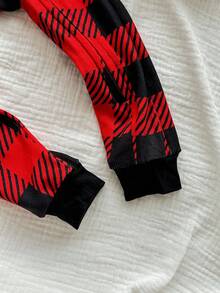 男婴可爱红色格子针织长袖连体衣 - 紅色 - 查看 7