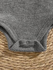 Loomiva 3pcs Newborn Baby Boy/Girl Solid Color Soft Knit Crew Neck Long Sleeve Bodysuit Set - Multicolor - View 4