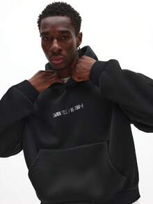 SUMWON Crop Fit Oversized Pullover Kapuzenpullover mit Mitteltasche und Kordelzug Kapuze für lässigen Streetwear Einfarbig - Schwarz - Übersicht 4