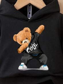 2pcs/Set Baby Boy Casual Simplistic Loose Cartoon Bear Pattern Knit Soft Hoodie And Sweatpants Outfit, Suitable For Fall/Winter