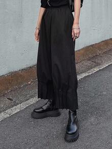 FRIFUL 女式纯黑色百褶下摆宽松休闲裤，适合秋季穿着 - 黑色 - 查看 6