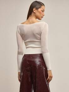 MUSERA Áo dài tay dệt kim xuyên thấu tương phản, thanh lịch, dễ thương, gợi cảm, thích hợp cho mùa đông, buổi tối. - Màu Khaki - Xem 4