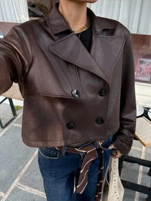 Muchica Dark Brown Suede Women's Long Sleeve Jacket In Fall/Winter - Coffee Brown - View 3