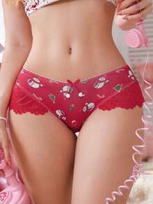 PetitDoll 1 Quần lót dây ren vá Giáng sinh màu đỏ dành cho nữ - Đỏ - Xem 1