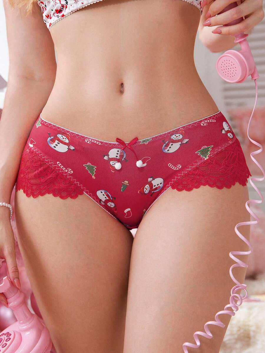 PetitDoll 1 Quần lót dây ren vá Giáng sinh màu đỏ dành cho nữ - Đỏ - Xem 1