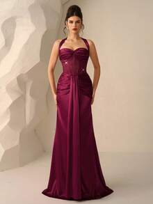 Coutiva Formal Evening Gown (Heavily Embellished) Burgundy Evening Dress Elegant Evening Dress Strapless Evening Dress Women Evening Dress Elegant Dress - Burgundy - View 3