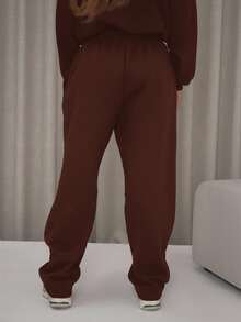 MUSERA 筒状裤腿弹力腰带慢跑裤，优雅可爱性感街头风，适合秋季、夜晚外出、冬季和圣诞节穿着。 - 巧克力棕 - 查看 4