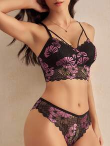 Charlaine 女士优雅花卉蕾丝内衣套装 - 彩色 - 查看 3