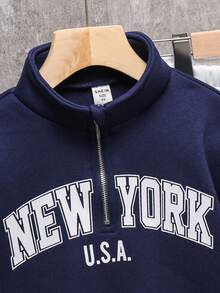 SHEIN Little Byeori 2pcs Young Boys Casual Korean Style Loose Fit Half-Zip Letter Graphic Sweatshirt And Elastic Waist Pants Set, Suitable For Autumn/Spring, Outdoor Play, School, Street Style, Party And Leisure