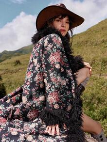 Bohemela 度假长袖提花梭织长款女士常规夹克秋冬女士服装 - 黑色 - 查看 2