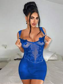ChaseTheNight 1 chiếc váy bó sát không tay phối ren gợi cảm màu hồng cánh sen dành cho nữ, thích hợp cho các bữa tiệc và buổi tụ họp - Xanh đậm - Xem 4