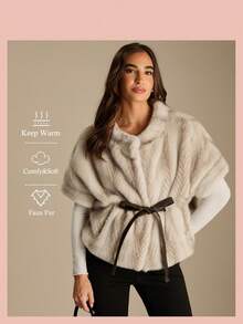 Enchnt Veste de mode à manches courtes en fausse fourrure avec torsade à la taille, hiver