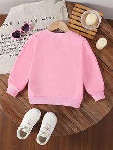 Young Girl' Basic Round Neck Fleece Sweatshirt - White - Pink - View 2