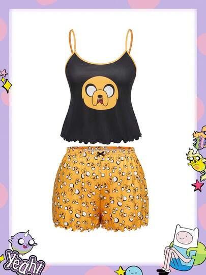 Adventure Time X ROMWE Ensemble pyjama débardeur et short imprimé chien de grande taille