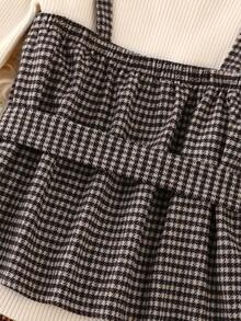 Franclia Camiseta de mujer con nuevo diseño de cuadros y decoración de botones