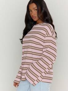 MUSERA 宽松圆领条纹上衣，适合各种场合，如外出、夜生活、约会、休闲、舒适、优雅，是春夏假日的理想之选。 - 彩色 - 查看 3